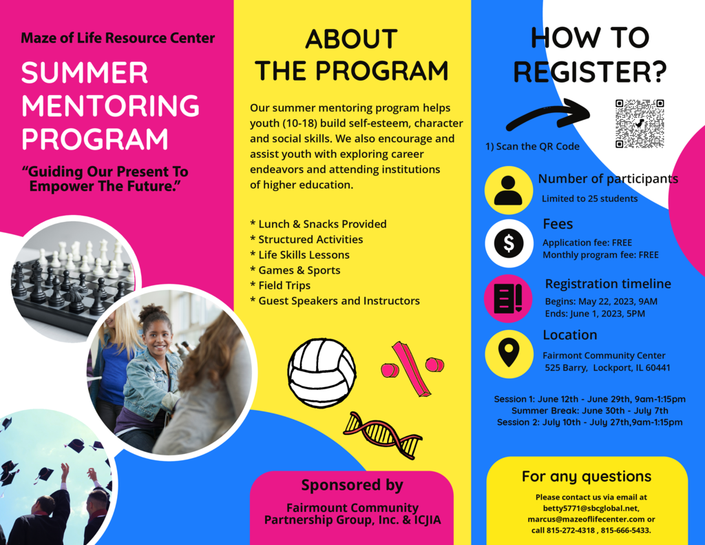 Flyer for Summer Mentoring Program - Call 815-666-5433 for Information